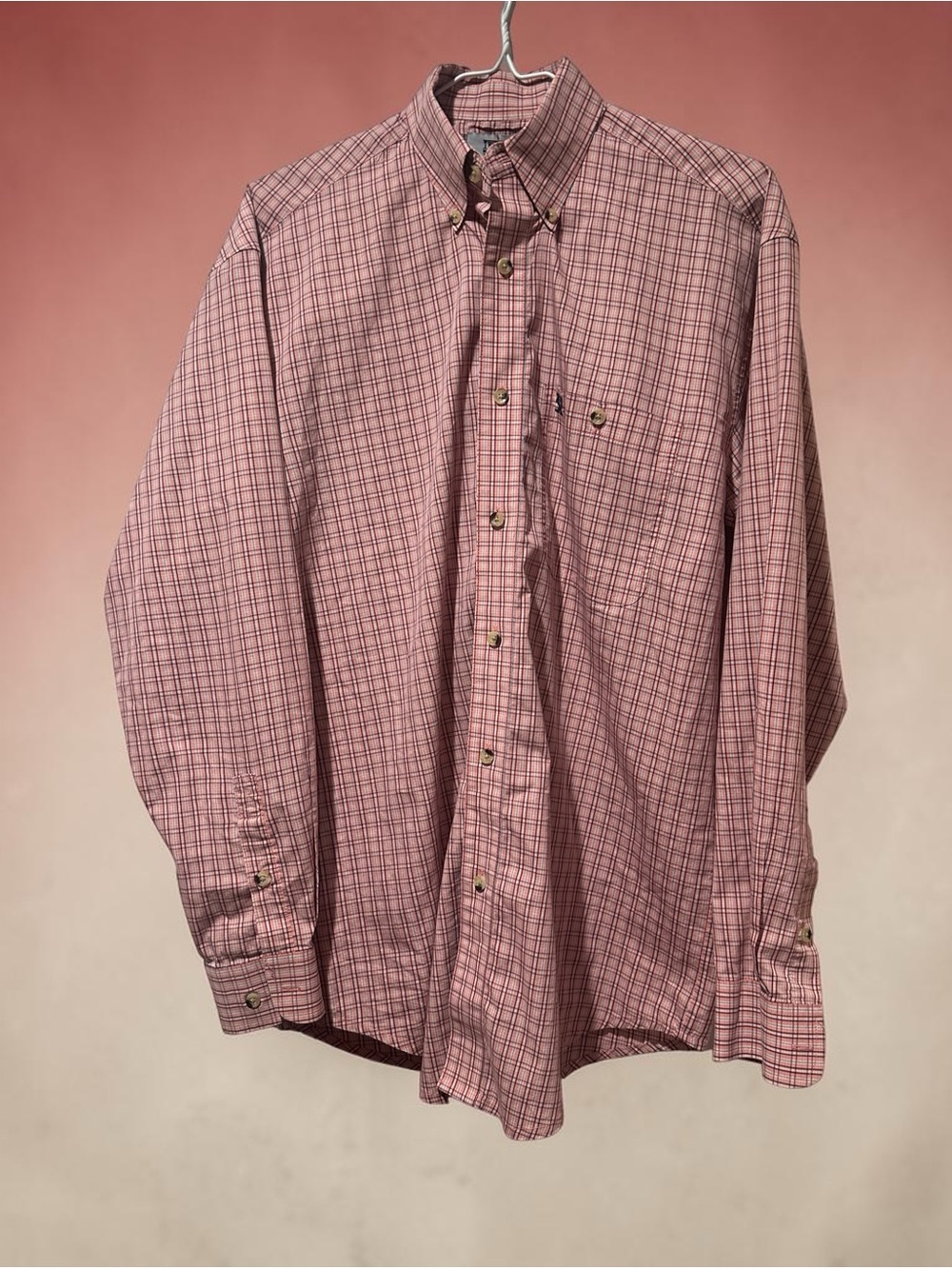 Long-Sleeve Pink Plaid Button-Down Shirt